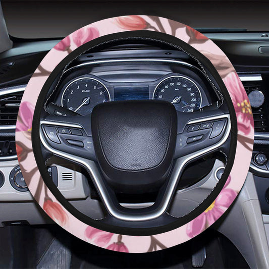 Summer Floral Pattern Print Design SF09 Steering Wheel Cover with Elastic Edge