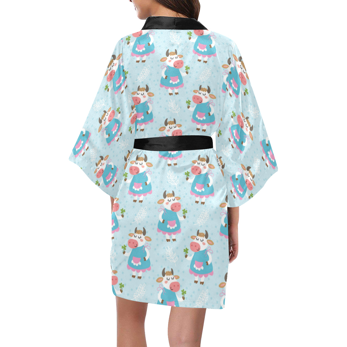 Cattle Happy Pattern Print Design 03 Women's Short Kimono