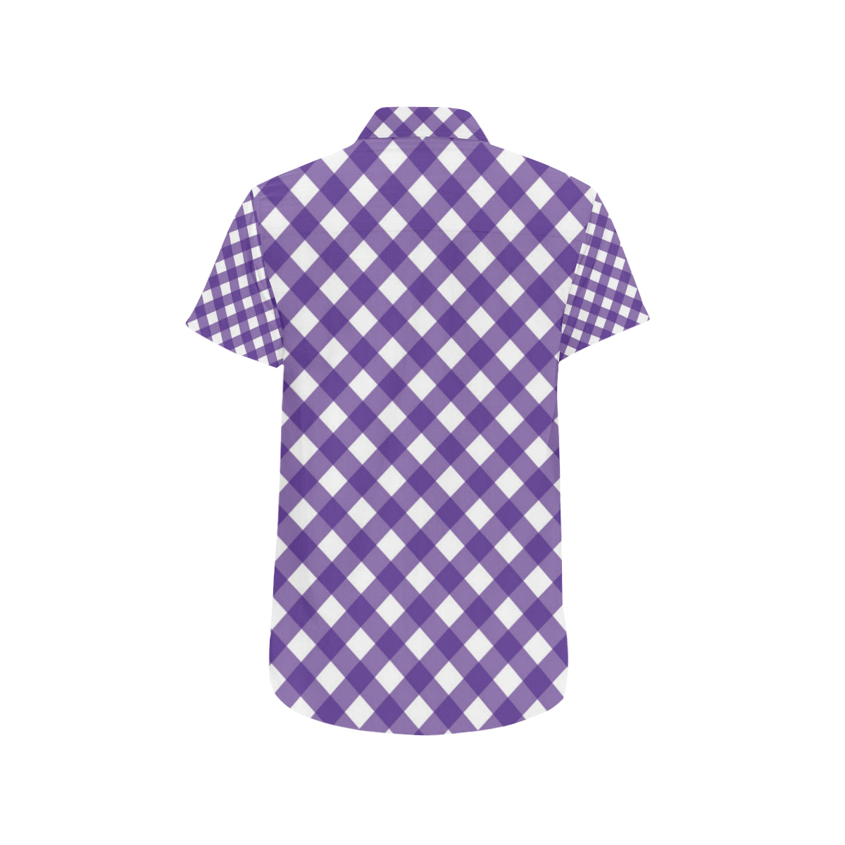 Gingham Purple Pattern Print Design 03 Men's Short Sleeve Button Up Shirt