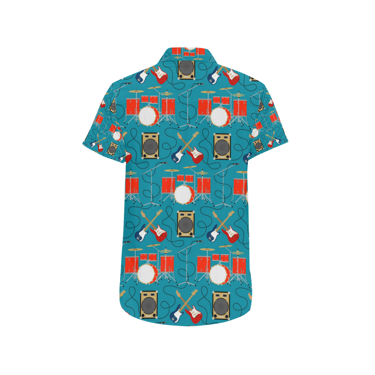 Drum Set Guitar Pattern Print Design 02 Men's Short Sleeve Button Up Shirt