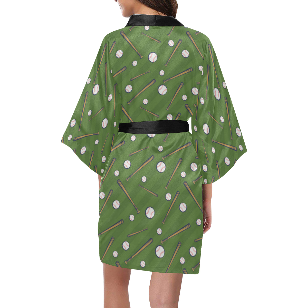 Baseball Pattern Print Design 02 Women's Short Kimono