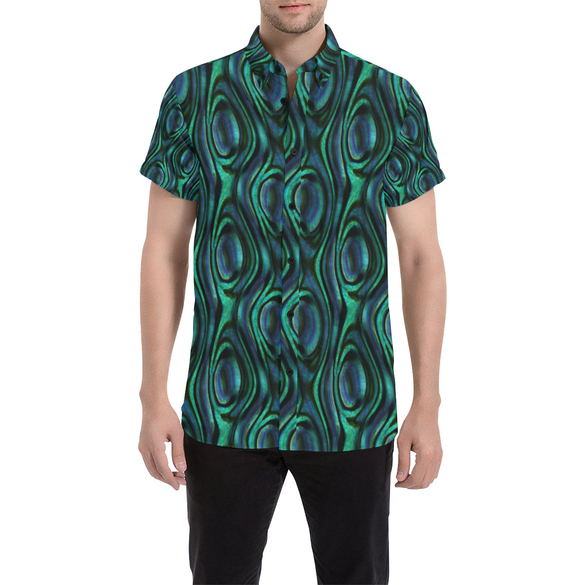 Abalone Pattern Print Design 01 Men's Short Sleeve Button Up Shirt