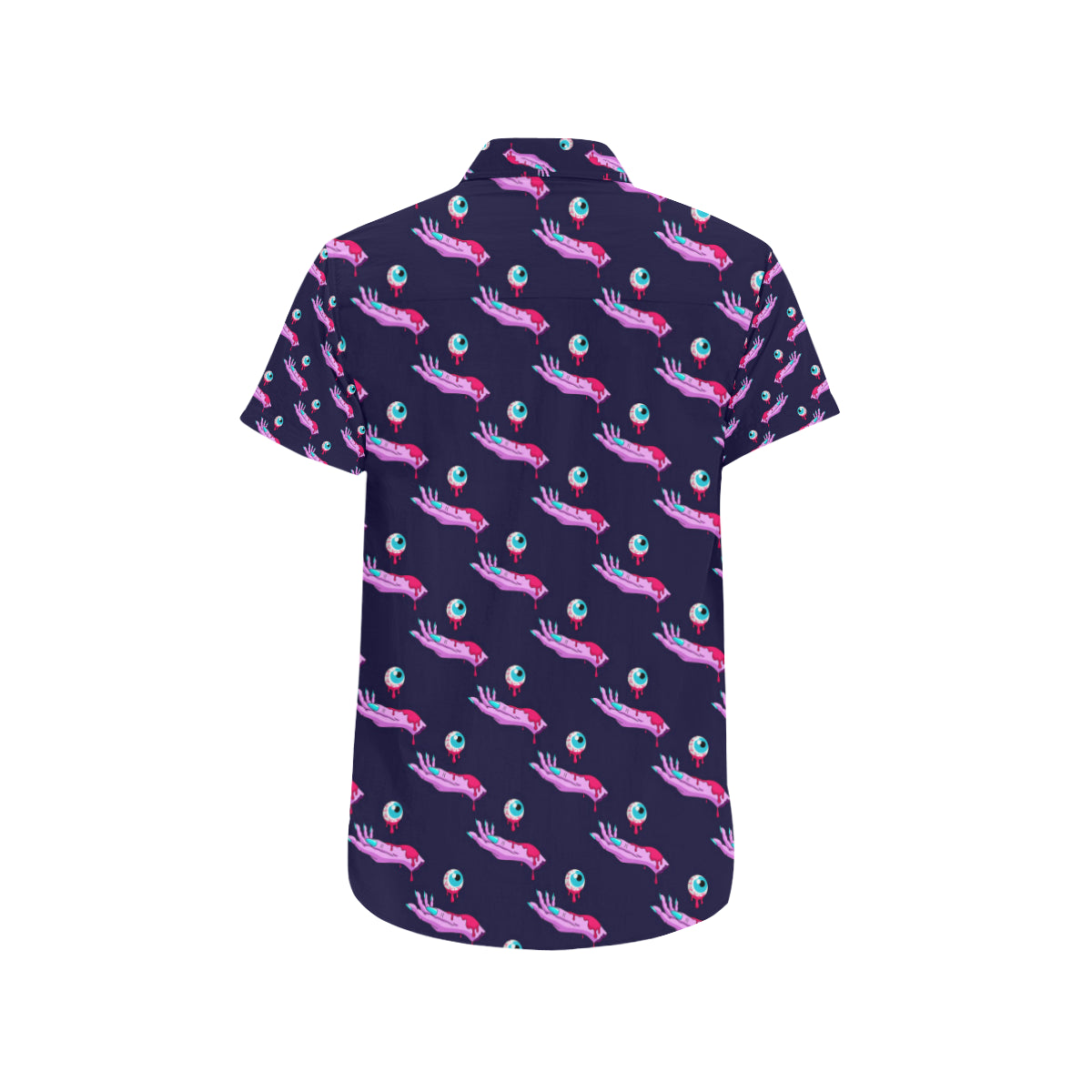 Zombie Pink Hand Design Pattern Print Men's Short Sleeve Button Up Shirt