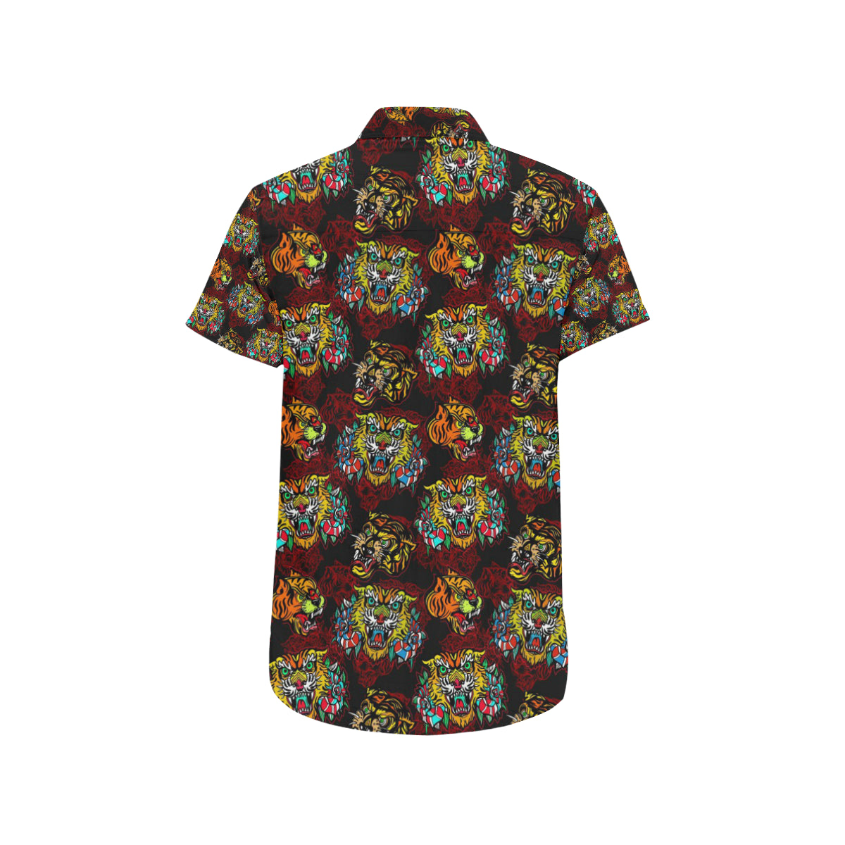 Tattoo Tiger Colorful Design Men's Short Sleeve Button Up Shirt