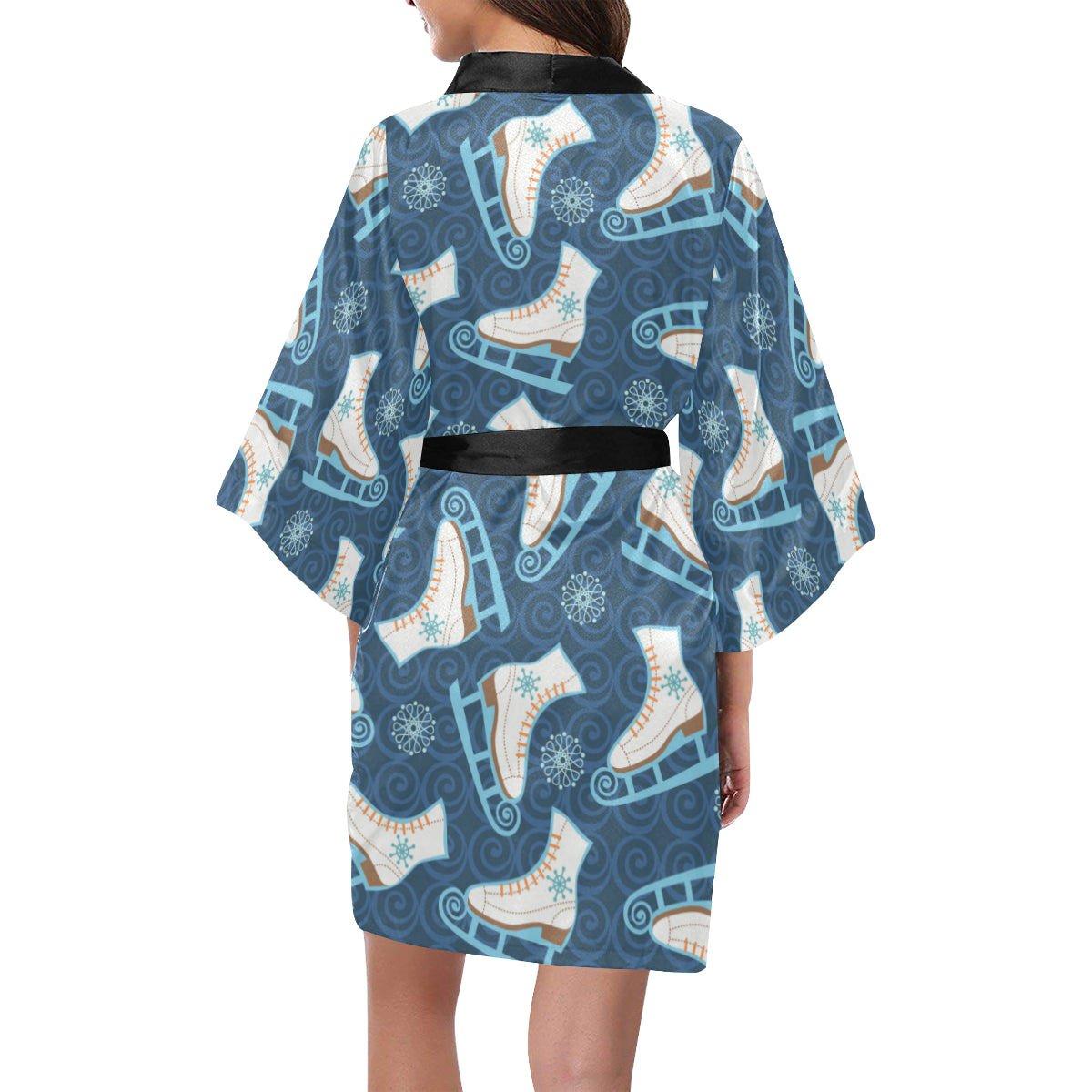 Ice Skate Pattern Print Design 01 Women's Short Kimono