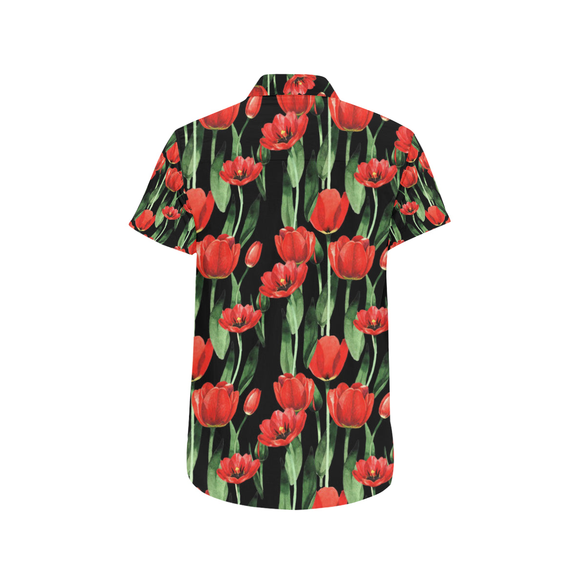 Tulip Red Pattern Print Design TP03 Men's Short Sleeve Button Up Shirt