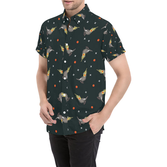 Cockatiel Pattern Print Design 02 Men's Short Sleeve Button Up Shirt