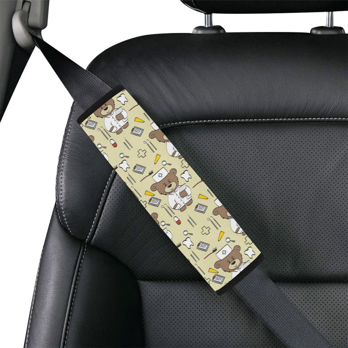 Nurse Bear Pattern Print Design A02 Car Seat Belt Cover