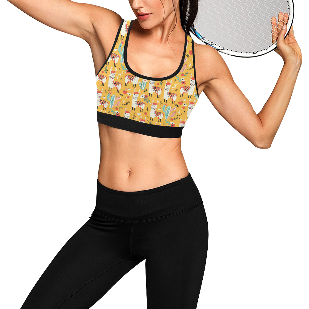 Llama Cute Themed Print Sports Bra