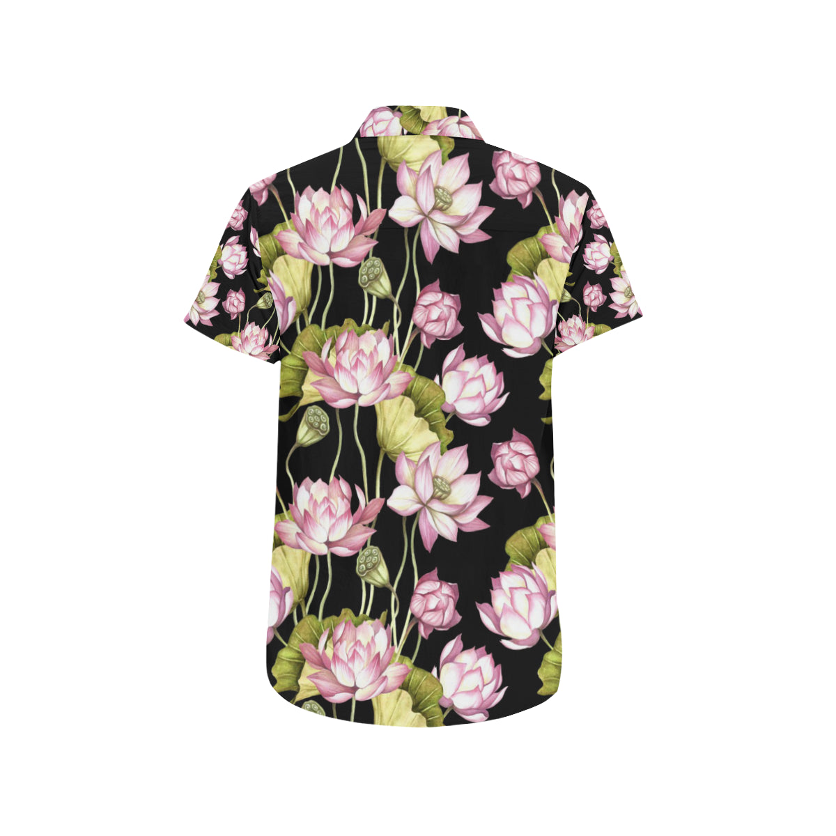 Water Lily Pattern Print Design WL06 Men's Short Sleeve Button Up Shirt