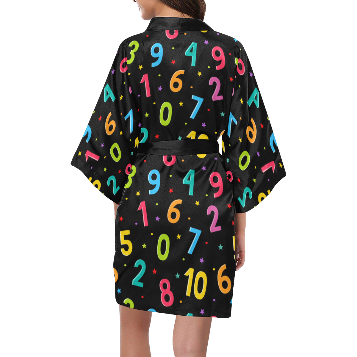 Number Pattern Print Design A04 Women's Short Kimono