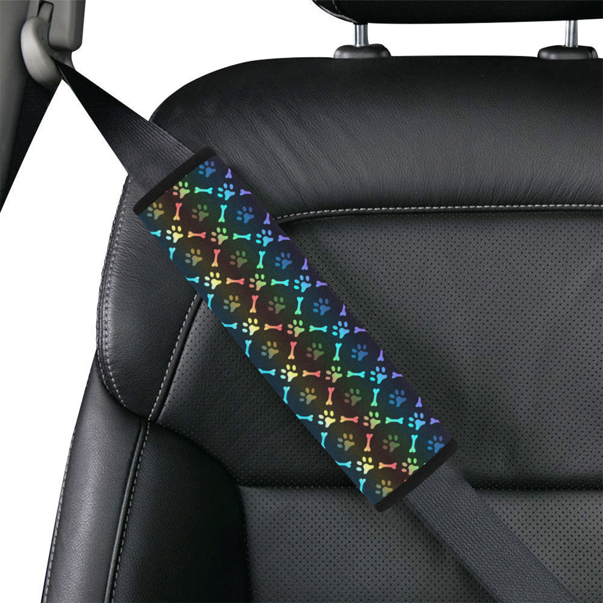 Paw Rainbow Pattern Print Design A01 Car Seat Belt Cover