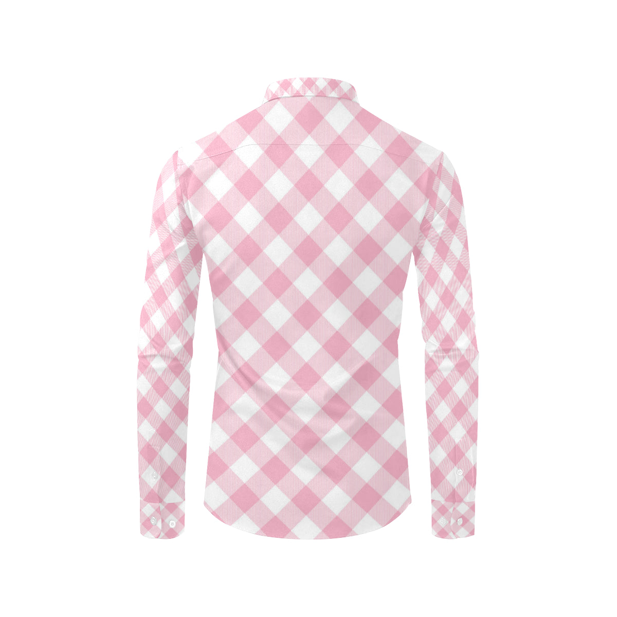 Gingham Pink Pattern Print Design 02 Men's Long Sleeve Shirt