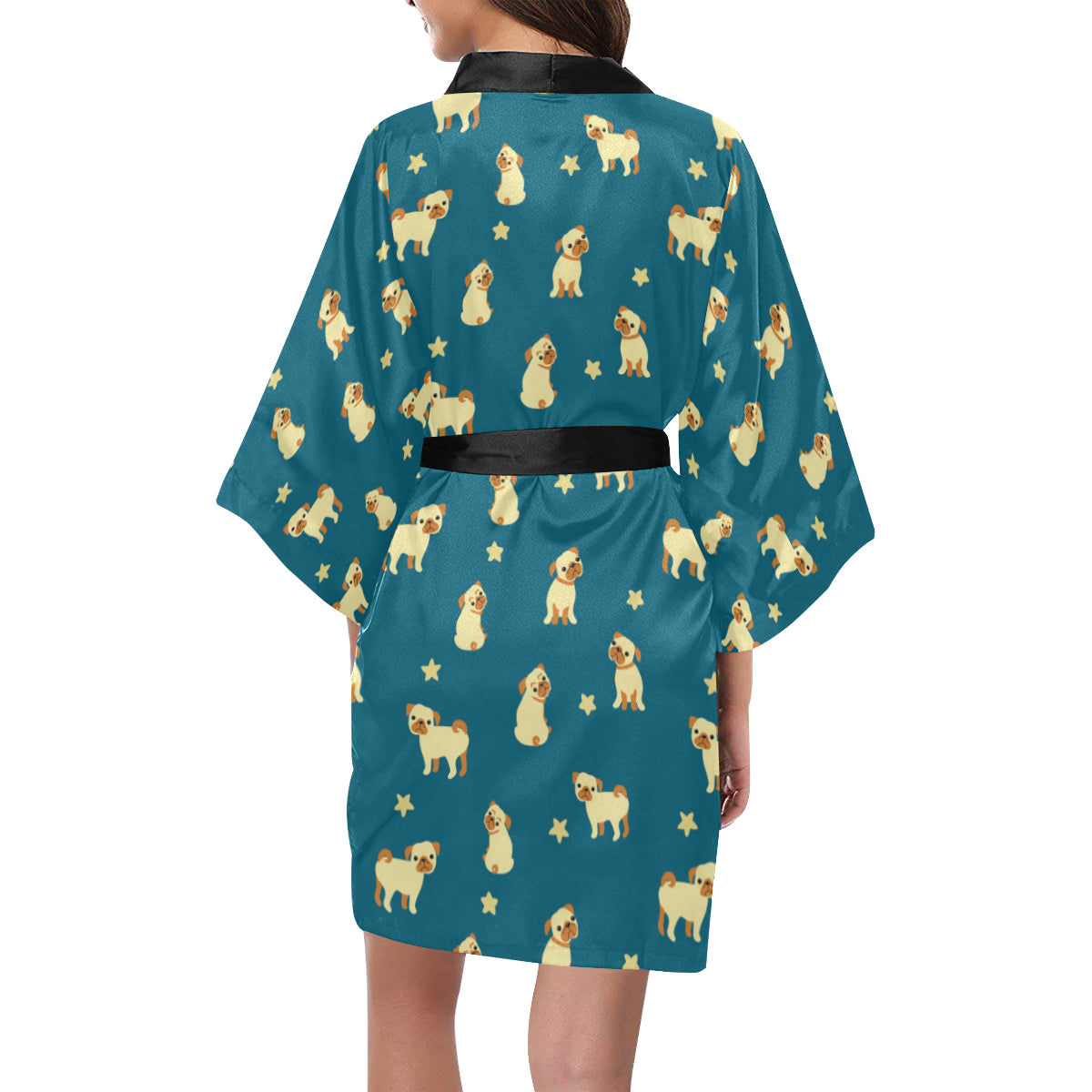 Pug Pattern Print Design A06 Women's Short Kimono