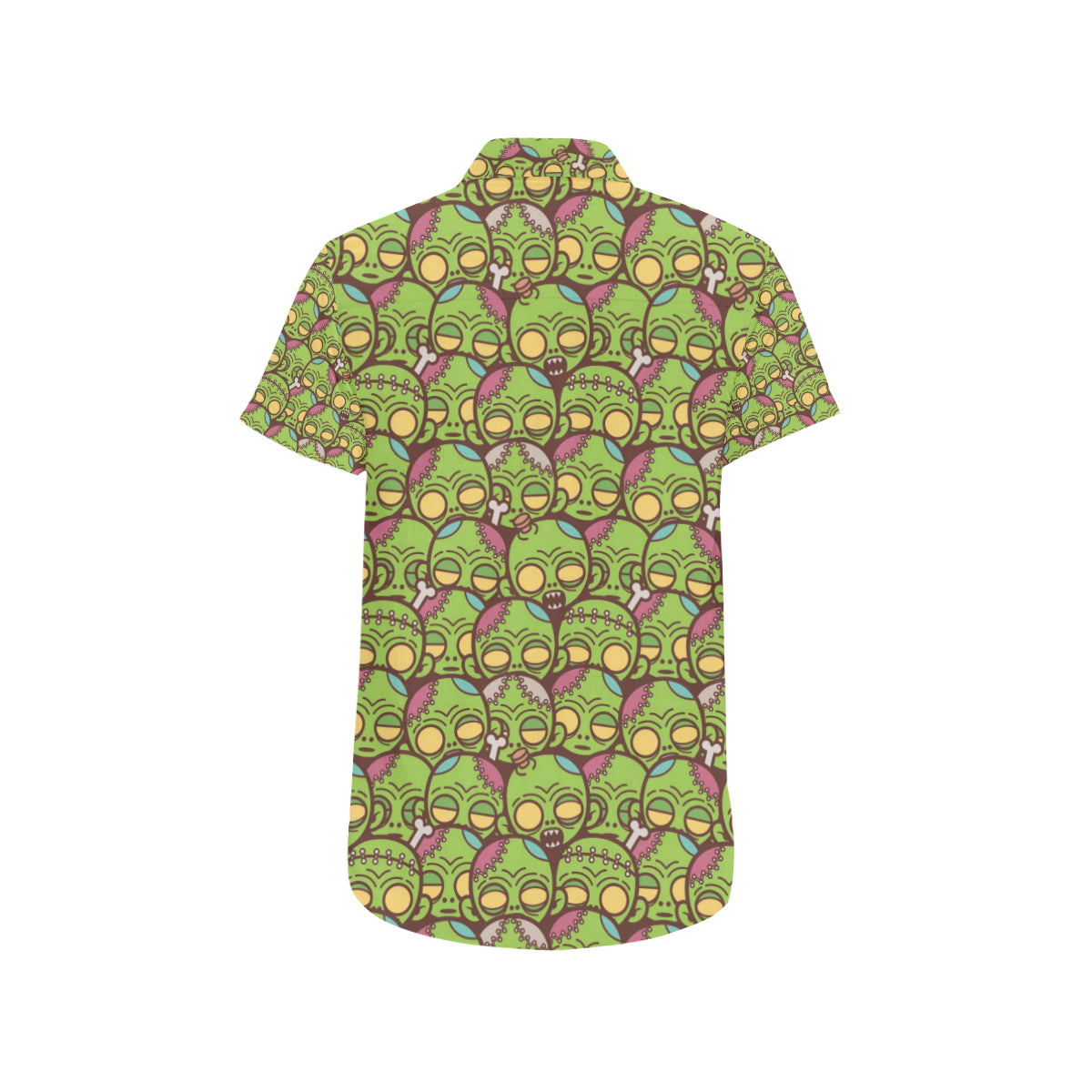 Zombie Head Design Pattern Print Men's Short Sleeve Button Up Shirt
