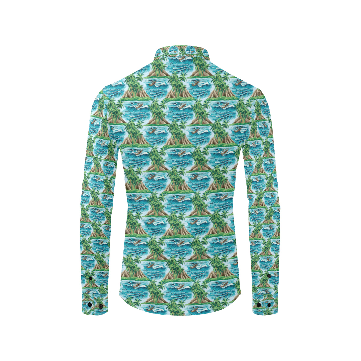 Palm Tree Hawaiian Themed Design Print Men's Long Sleeve Shirt