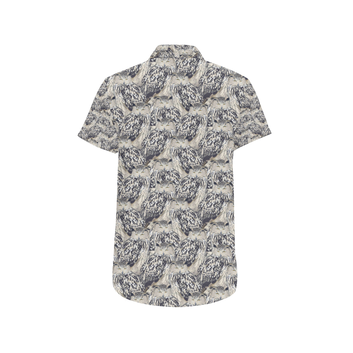 Owl Realistic Themed Design Print Men's Short Sleeve Button Up Shirt