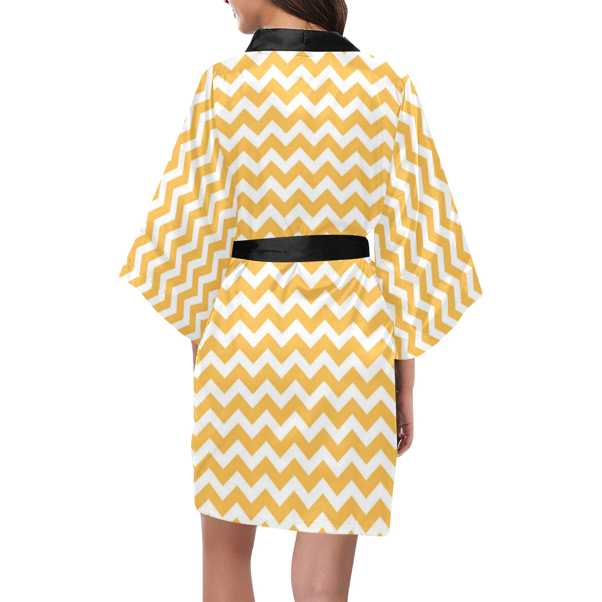 Chevron Orange Pattern Print Design 01 Women's Short Kimono