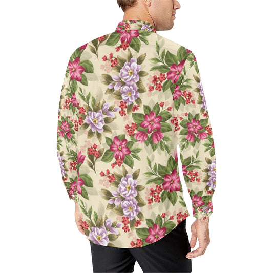Summer Floral Pattern Print Design SF08 Men's Long Sleeve Shirt