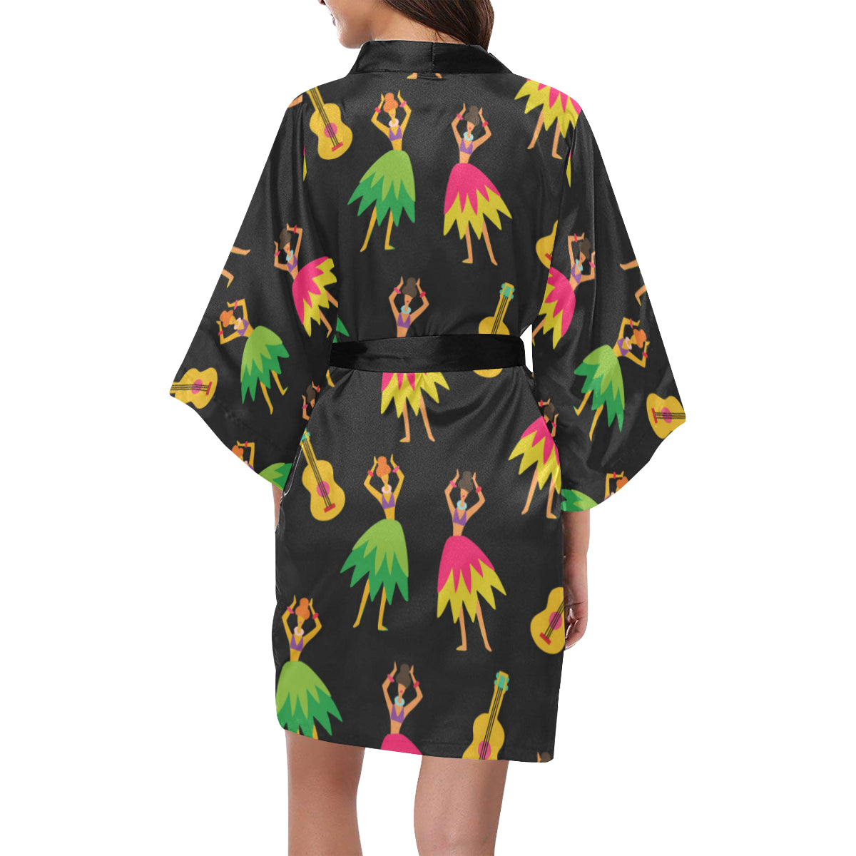 Hula Dancers Hawaiian Girl Pattern Print Design 03 Women's Short Kimono