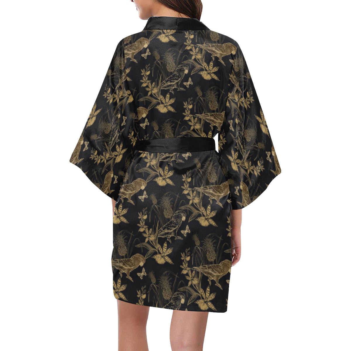 Parakeet Pattern Print Design A05 Women's Short Kimono