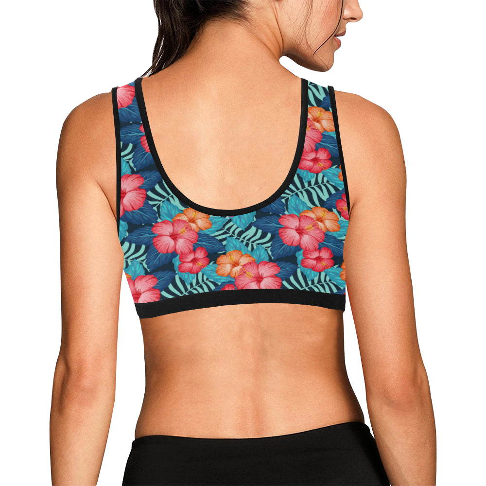 Red Hibiscus Pattern Print Design HB02 Sports Bra