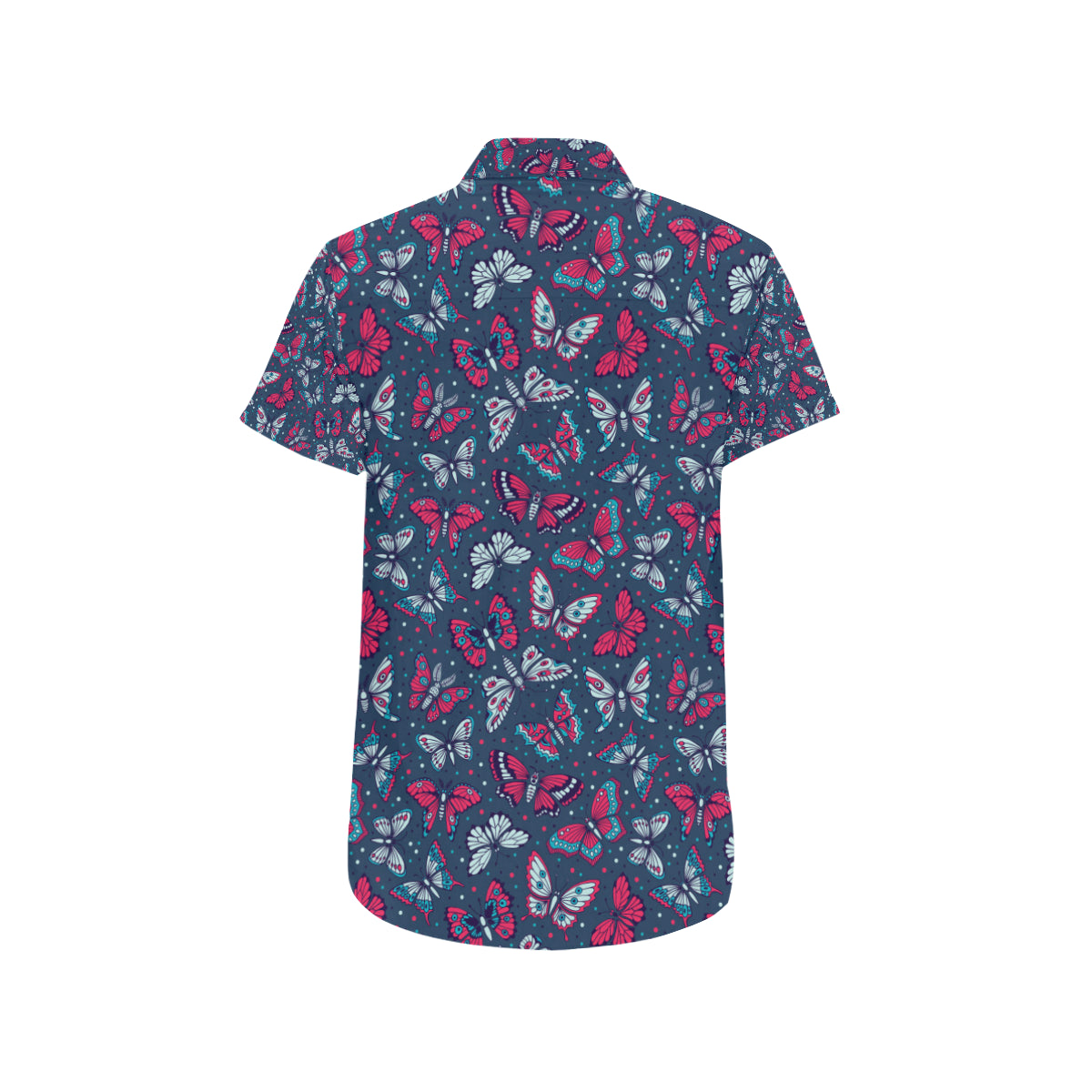 Butterfly Red Deep Blue Print Pattern Men's Short Sleeve Button Up Shirt