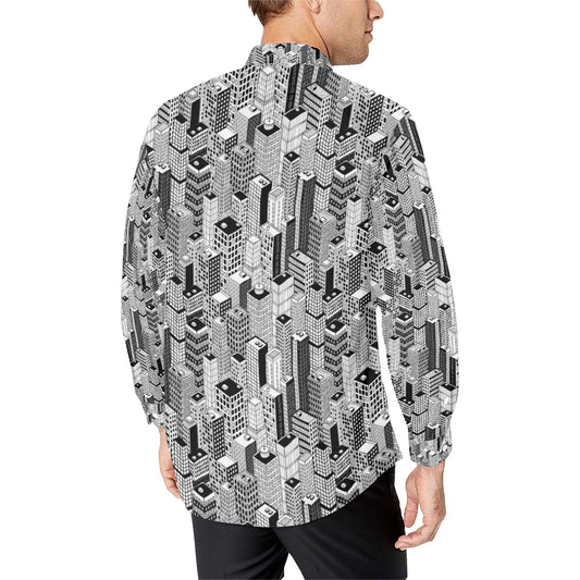 City Pattern Print Design 02 Men's Long Sleeve Shirt