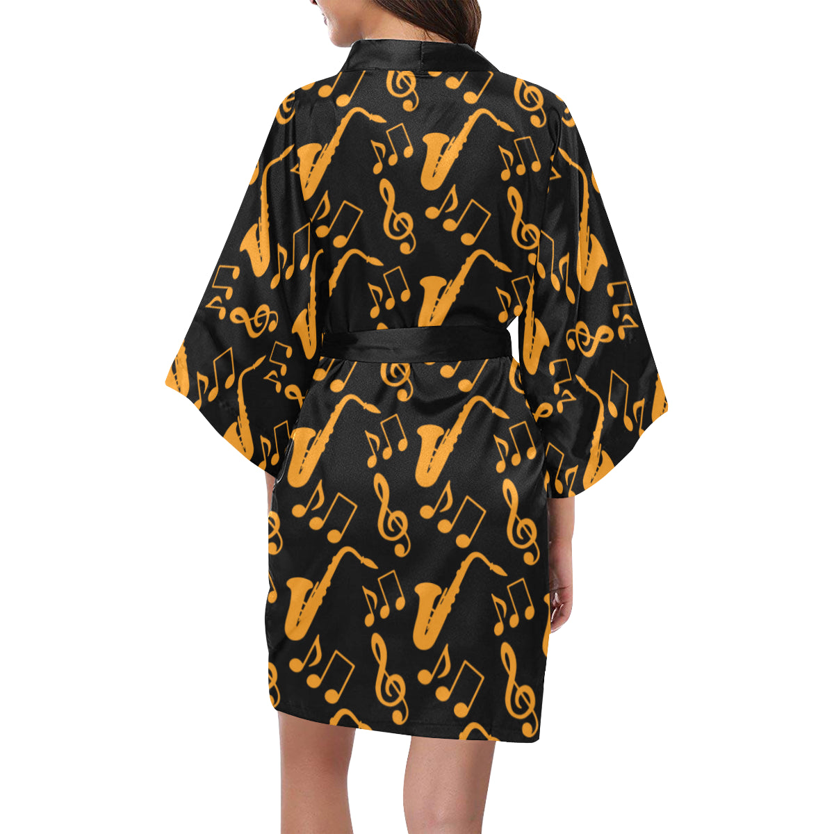Saxophone Pattern Print Design 02 Women's Short Kimono