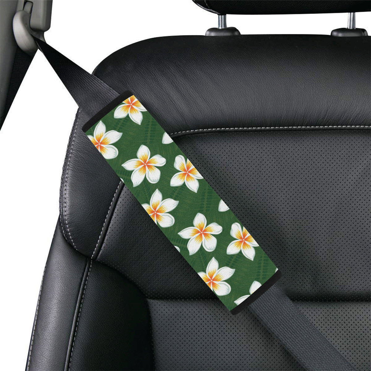 White Plumeria Pattern Print Design PM020 Car Seat Belt Cover