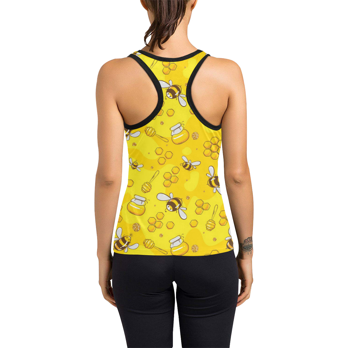 Bee Pattern Print Design BEE01 Women's Racerback Tank Top