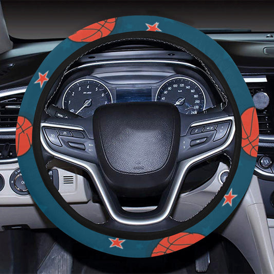 Basketball Pattern Print Design 02 Steering Wheel Cover with Elastic Edge