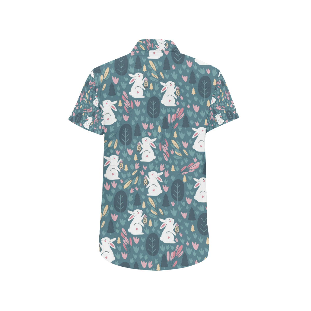 Rabbit Pattern Print Design RB013 Men's Short Sleeve Button Up Shirt