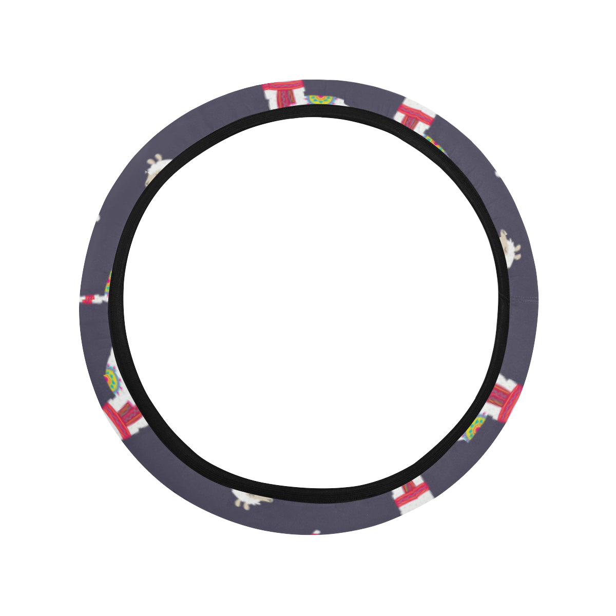 Llama with Candy Cane Themed Print Steering Wheel Cover with Elastic Edge