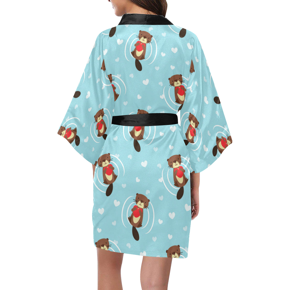 Sea Otter Cute Pattern Print Design 04 Women's Short Kimono