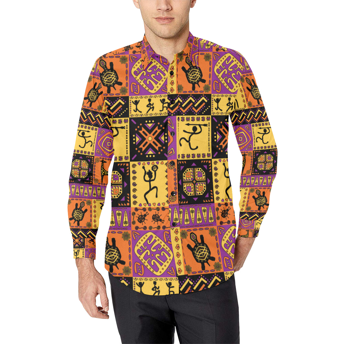 African Pattern Print Design 02 Men's Long Sleeve Shirt