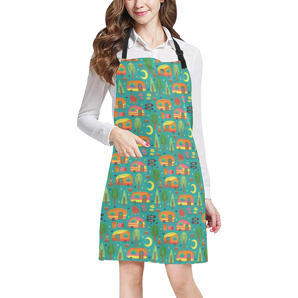 Camping Camper Pattern Print Design 05 Apron with Pocket