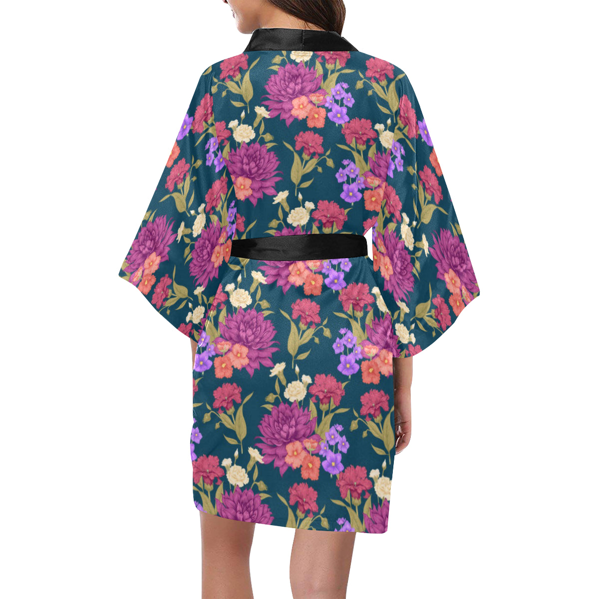 Dahlia Pattern Print Design DH01 Women's Short Kimono