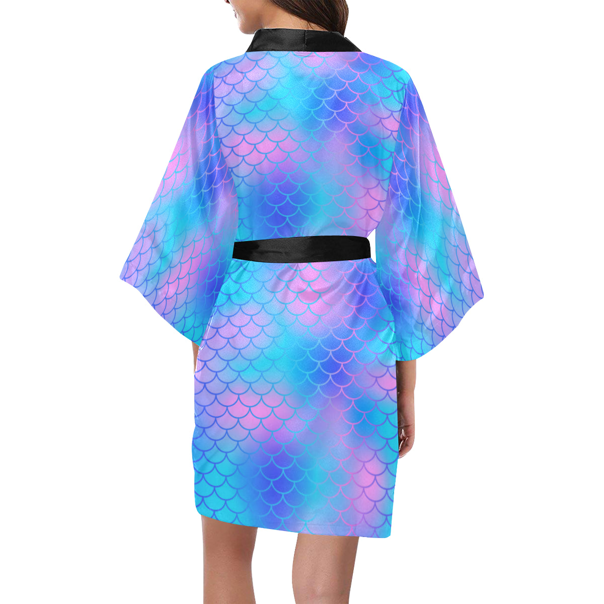 Mermaid Scales Pattern Print Design 04 Women's Short Kimono