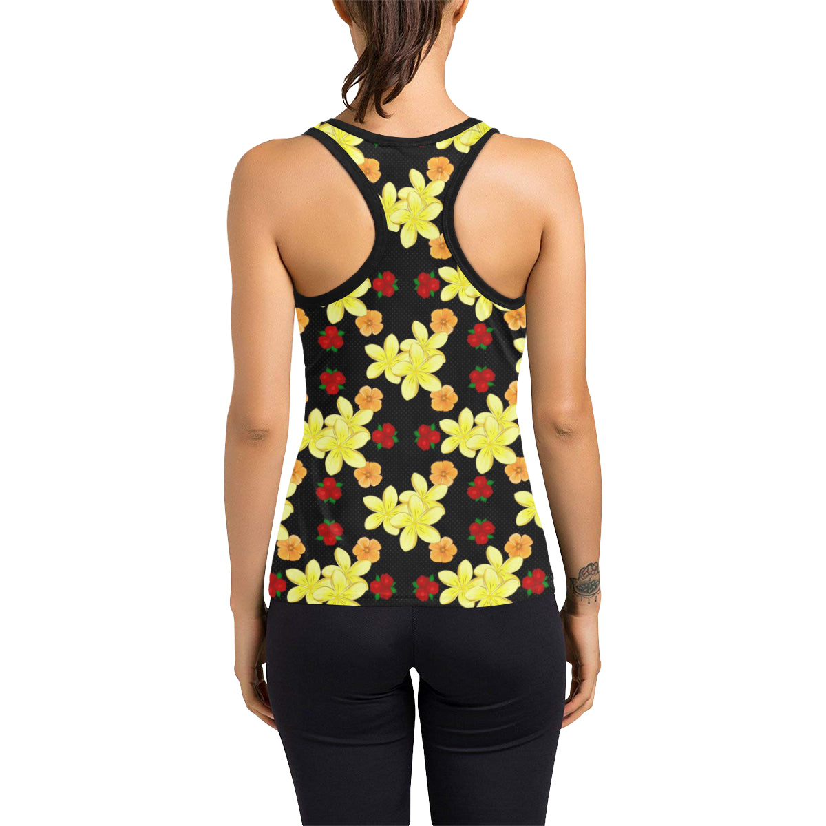 Yellow Plumeria Pattern Print Design PM04 Women's Racerback Tank Top