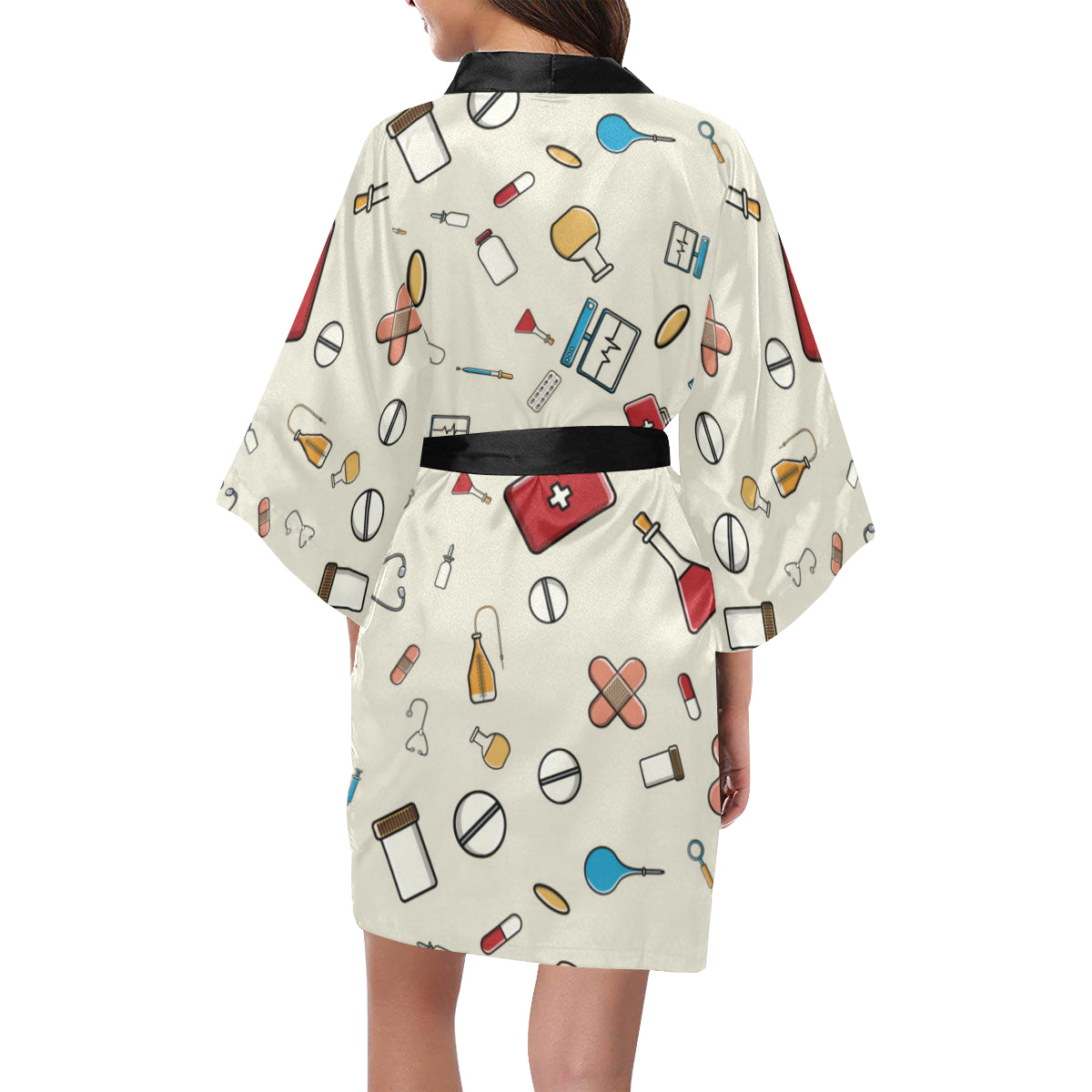 Nurse Pattern Print Design A04 Women's Short Kimono