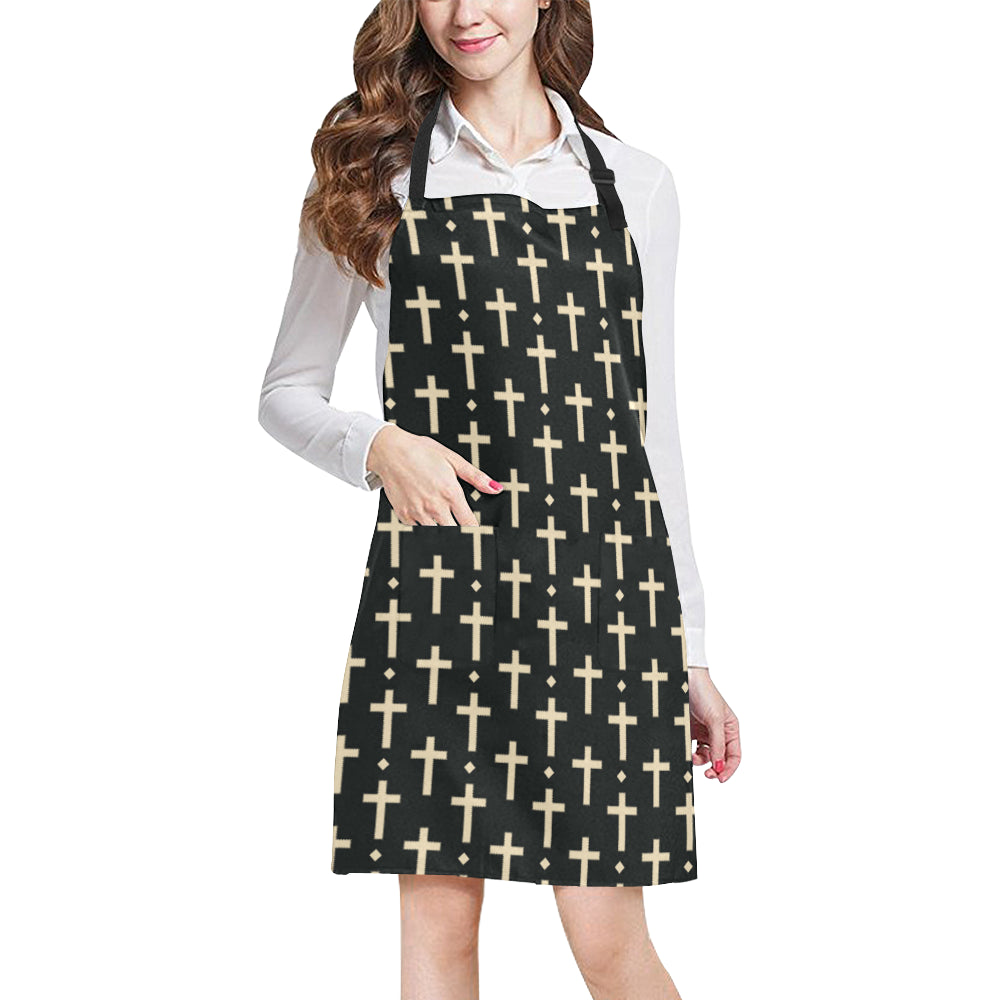 Cross Pattern Print Design 03 Apron with Pocket