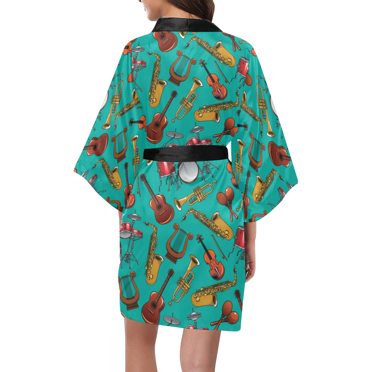 Drum Set Pattern Print Design 01 Women's Short Kimono