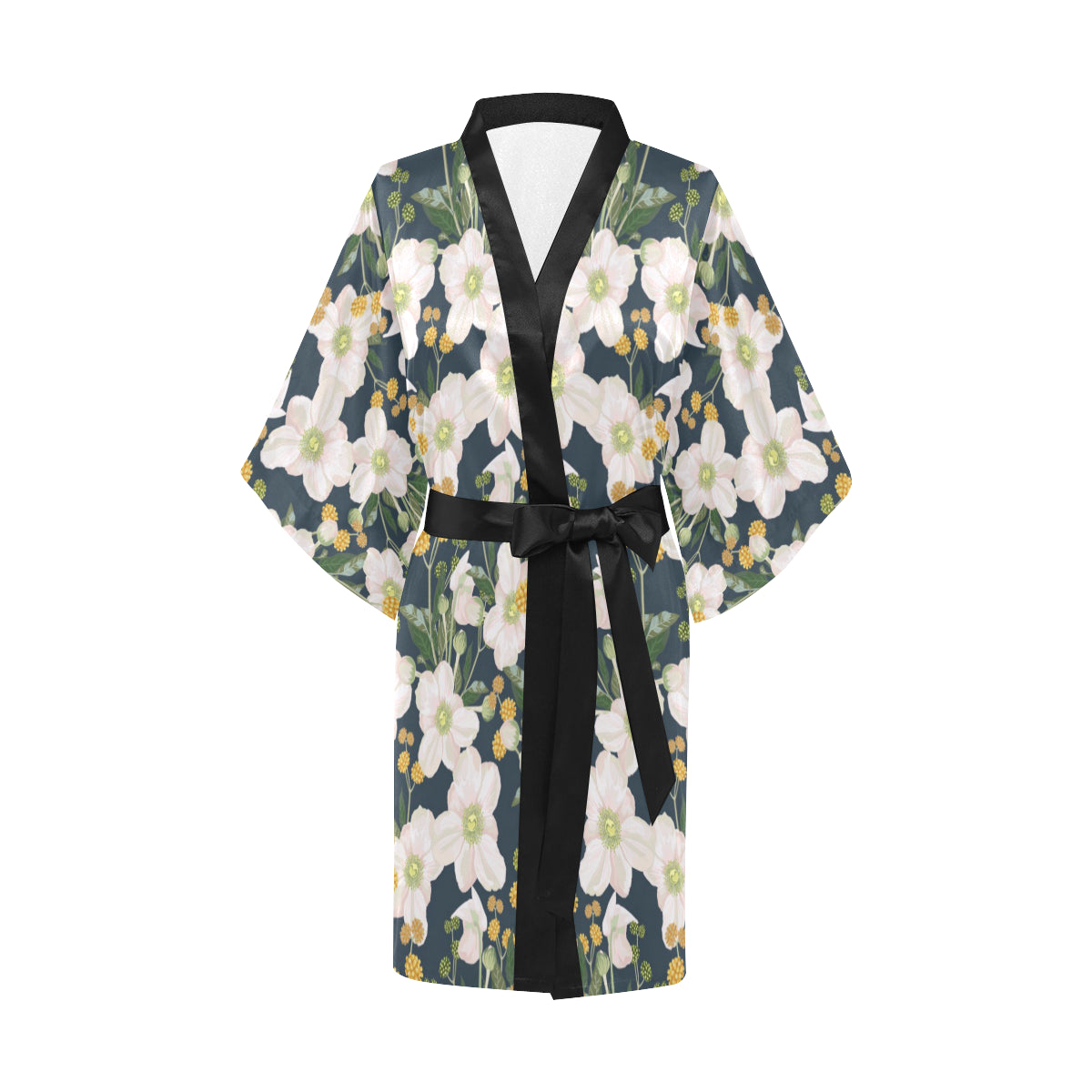 Anemone Pattern Print Design AM04 Women Kimono Robe