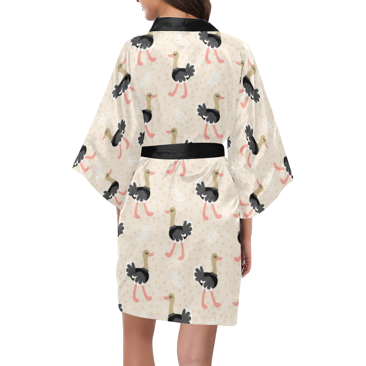 Ostrich Pattern Print Design 02 Women's Short Kimono