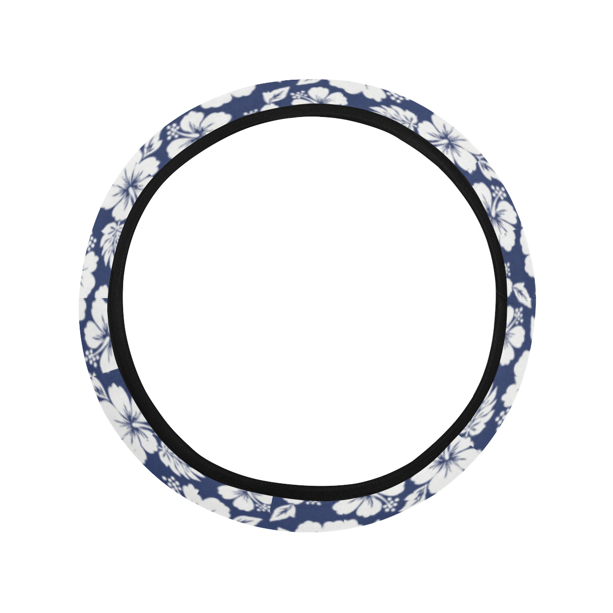 Hibiscus Blue Hawaiian Flower Style Steering Wheel Cover with Elastic Edge
