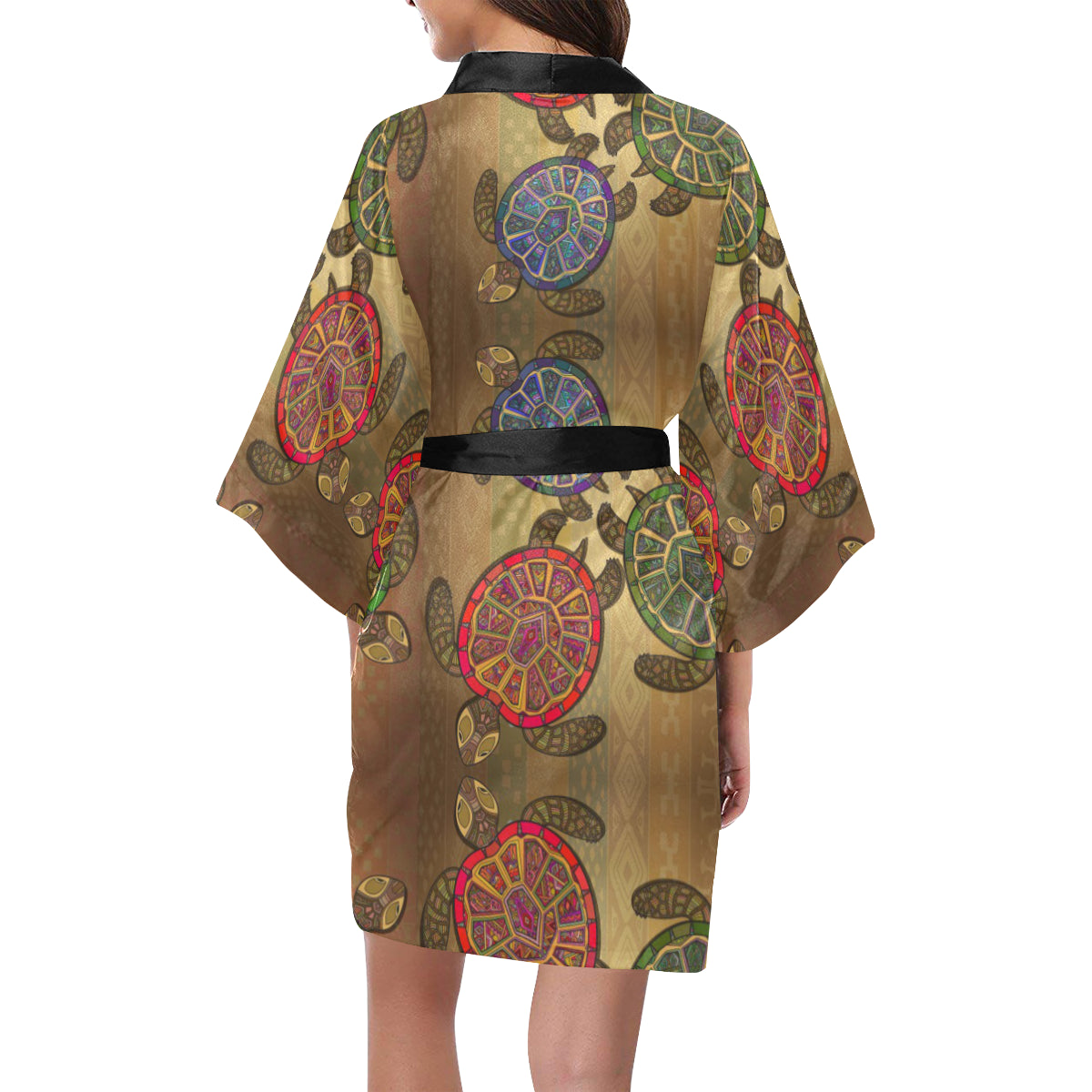 Sea Turtle Tribal Colorful Women's Short Kimono