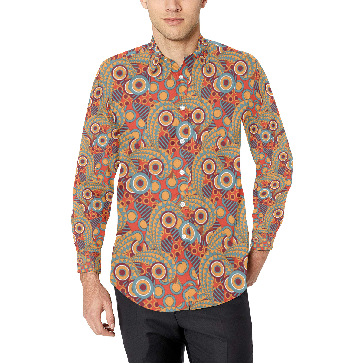 African Pattern Print Design 06 Men's Long Sleeve Shirt