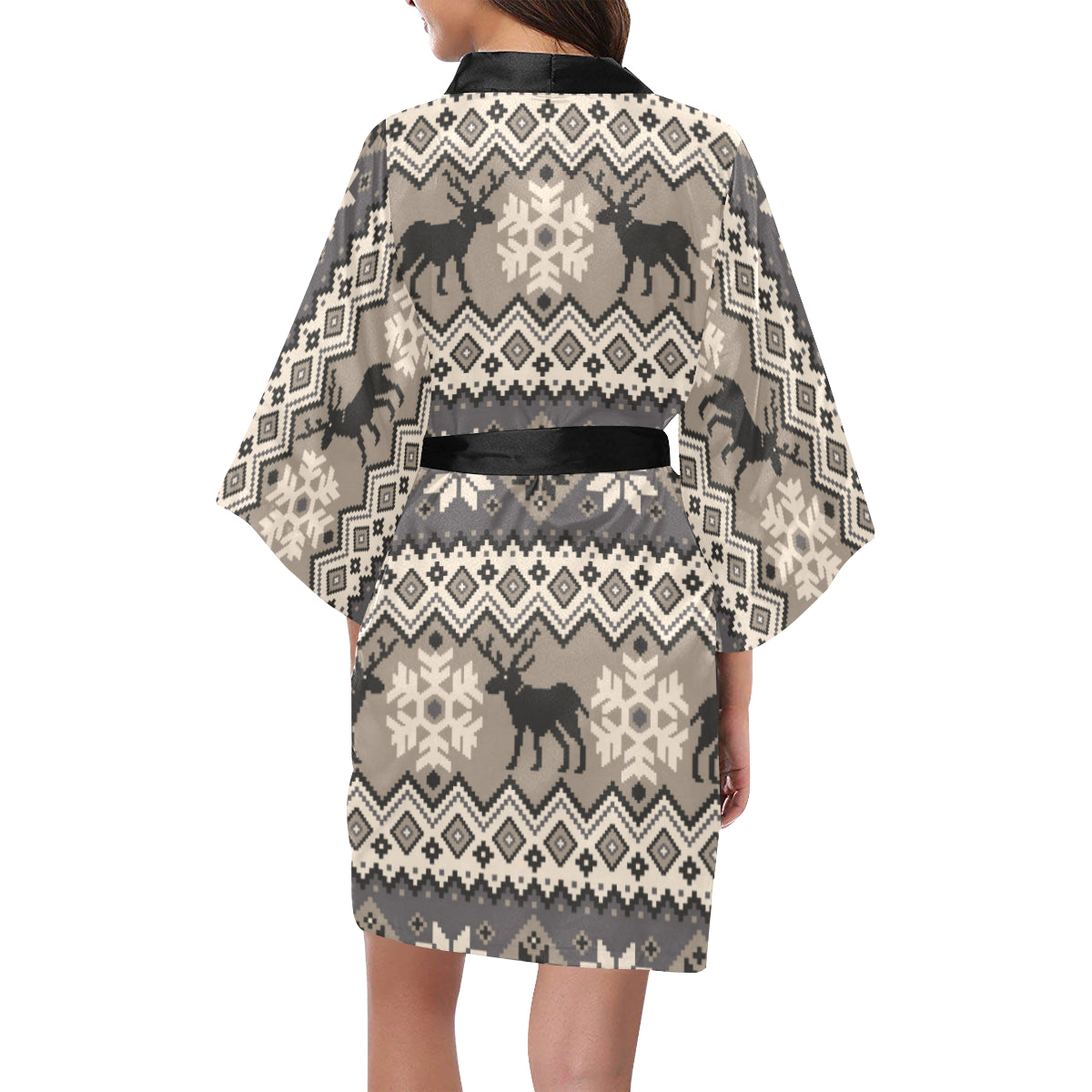 Nordic Pattern Print Design A01 Women's Short Kimono