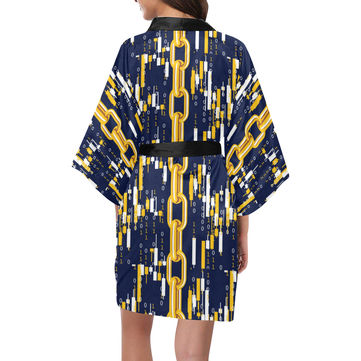 Cryptocurrency Chain Pattern Print Design 03 Women's Short Kimono